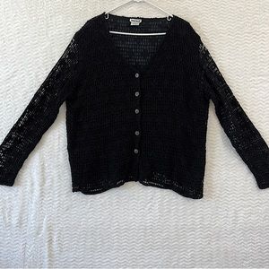 Mivida Black Open-Knit Button Front Sweater Cardigan